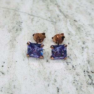 925 Sterling Silver Purple Square CZ Earrings